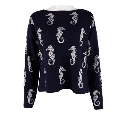Sweater Wanita Kuda Laut Biru Tua